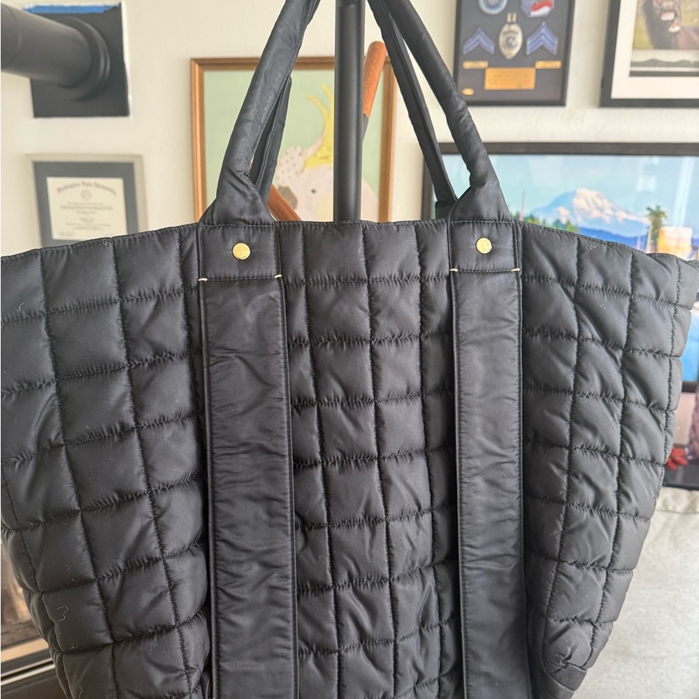 Clare V Black Quilted Tote with Gold Stud Accents